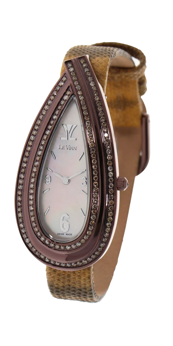 Le Vian Diamante Brown Tear Drop 22mm Wristwatch featuring 2.07cts of Chocolate Diamonds in Stainless Steel with genuine Snake Leather Strap