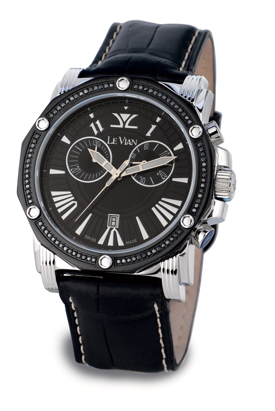 Le Vian® Soho Black 45mm Round Wristwatch featuring 0.64cts of